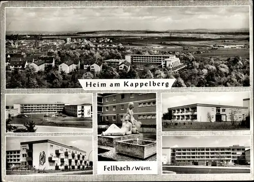 Ak Fellbach in Baden Württemberg, Heim am Kappelberg, Gesamtansicht, Vogelschau, Brunnen, Statuen