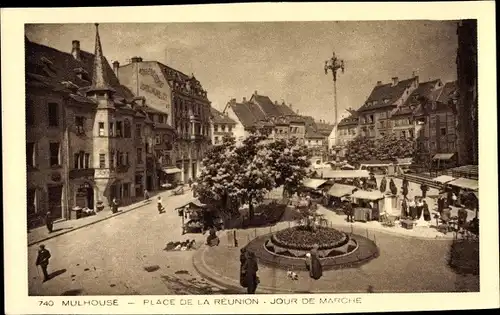 Ak Mulhouse Mülhausen Elsass Haut Rhin, Place de la Réunion, Jour de marché