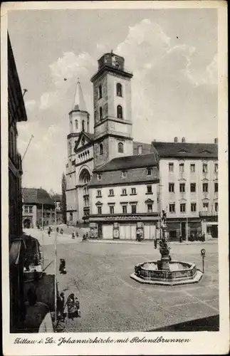 Ak Zittau in der Oberlausitz, Johanniskirche m. Rolandbrunnen, G. Carl Beckmann