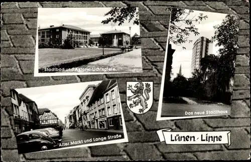 Ak Lünen in Nordrhein Westfalen, Astoria Lichtspiele, Stadtbad, Stadthaus, Alter Markt, Lange Straße