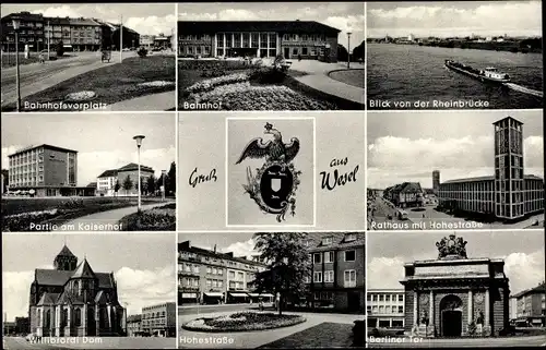 Ak Wesel am Niederrhein, Willibrordi Dom, Berliner Tor, Rathaus, Bahnhof, Kaiserhof, Hohe Straße