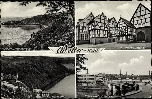 Ak Wetter an der Ruhr im Ennepe Ruhr Kreis, Freiheit u. Harkortsee, Fünfgiebelhäuser, Harkortberg