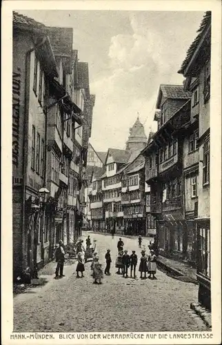 Ak Hann. Münden in Niedersachsen, Blick von der Werrabrücke auf Langestraße