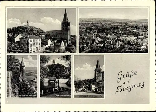 Ak Siegburg im Rhein Sieg Kreis, Michaelsberg, Gesamtansicht, Johannistürmchen, Servatiuskirche