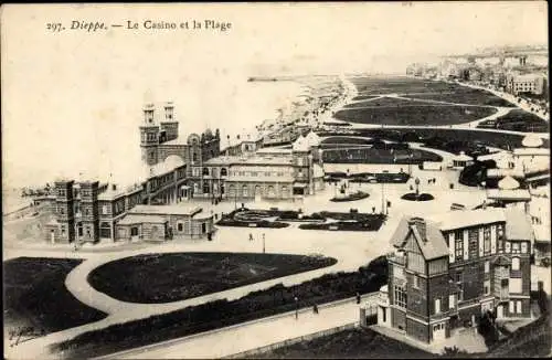 Ak Dieppe Seine Maritime, Le Casino et la Plage