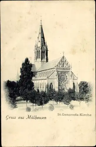 Ak Mulhouse Mülhausen Elsass Haut Rhin, St. Genovefa Kirche