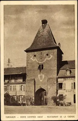 Ak Turckheim Türkheim Elsass Haut Rhin, Porte d'Entrée Ouest, Restaurant de la Cigogne