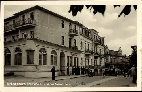 Ak Ostseebad Bansin Heringsdorf auf Usedom, Seestraße, Kurhaus Meeresstrand, Bücherei