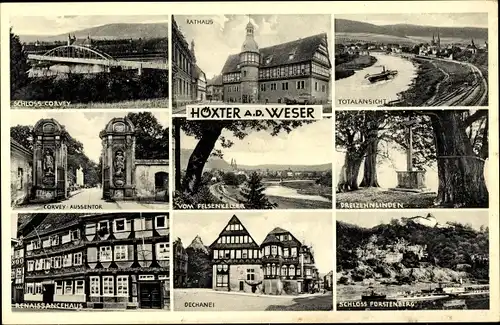 Ak Höxter in Nordrhein Westfalen, Totalansicht, Rathaus, Dechanei, Schloss Fürstenberg, Corvey Tor