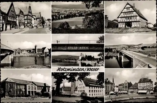 Ak Holzminden in Niedersachsen, Fachwerkhäuser, Brückenpartie, Stadtbild