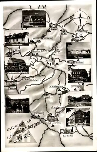 Landkarten Ak Goslar Niedersachsen, Torfhaus, Scharzfeld, Braunlage, St. Andreasberg, Bockswiese