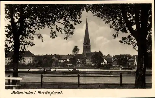 Ak Holzminden in Niedersachsen, Kirche, Anlegestelle an der Weser