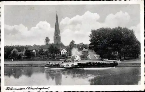 Ak Holzminden in Niedersachsen, Weserpartie, Salondampfer Kronzprinz Wilhelm, Ortsansicht, Kirche