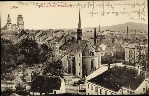 Ak Zittau in der Oberlausitz, Weberkirche, Blick über die Dächer der Stadt