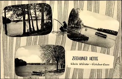 Ak Zechlinerhütte Rheinsberg, Uferpartie, Ausflugsdampfer, Ruderboot