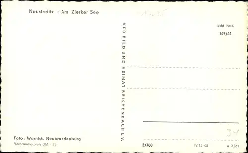 Ak Neustrelitz Mecklenburg Vorpommern, Am Zierker See
