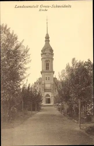 Ak Großschweidnitz in Sachsen, Kirche, Allee