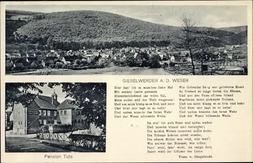 Ak Gieselwerder Oberweser Oberhessen, Gasthaus z. Anker, Pension Tute, Gedicht, Franz v. Dingelstedt