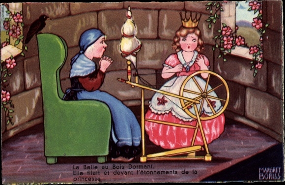 Kunstler Ak Boriss Margret Dornroschen Spinnrad Prinzessin Marchen Gebruder Grimm Amag 0345 Nr 2222808 Oldthing Ansichtskarten Unsortier