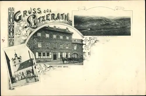 Ak Lutzerath in Rheinland Pfalz, Kirche, Hotel Maas, Panorama vom Ort