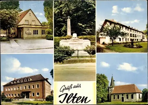 Ak Ilten Sehnde Region Hannover, Café Tessen, Kriegerdenkmal, Kirche
