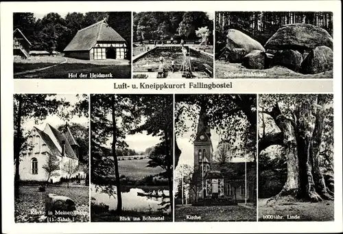 Ak Bad Fallingbostel Lüneburger Heide, Hof d. Heidemark, Siebensteinhäuser, Kirche, 1000j. Linde