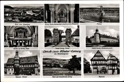 Ak Höxter in Nordrhein Westfalen, Total, Kirche, Freibad, Rathaus, Schloss, Dechanei