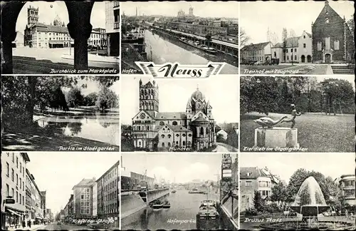 Ak Neuss am Rhein, Krefelder Straße, Drusus Platz, Zeughaus, Münster, Hafen, Marktplatz, Stadtgarten