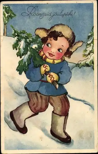Ak Glückwunsch Weihnachten, Kind mit Tannenbaum