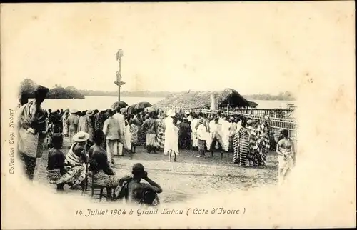 Ak Grand Lahou Elfenbeinküste, port, 14. Juillet 1904