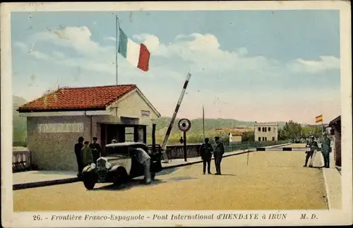 Ak Hendaye Pyrénées Atlantiques, Frontière Franco Espagnole, Pont International, Grenze