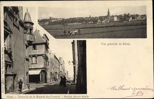 Ak Riom Puy de Dôme, Vue générale, Tourelle de la Maison des Consuls