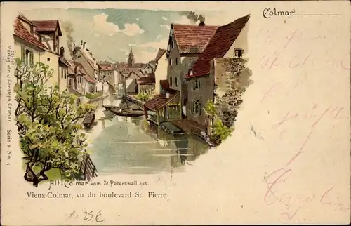 Künstler Litho Colmar Kolmar Elsass Haut Rhin, Boulevard St. Pierre, St. Peters Wall