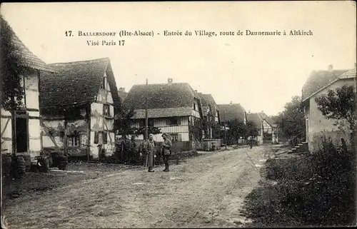Ak Ballersdorf Elsass Haut Rhin, Entrée du Village