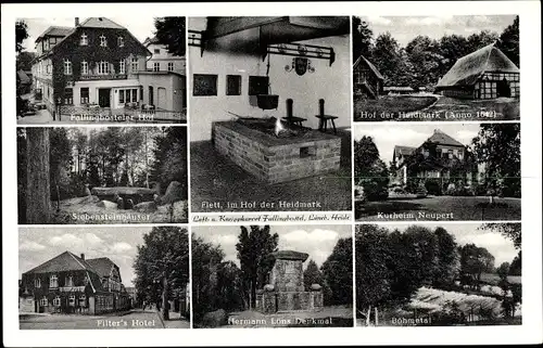Ak Bad Fallingbostel Lüneburger Heide, Kurheim Neupert, Filter' s Hotel, Löns Denkmal