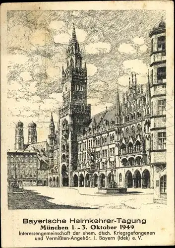 Künstler Ak Winkel, Karl, München, Rathaus, Heimkehrertagung 1949, Interessengem. Kriegsgefangener