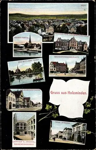 Ak Holzminden Niedersachsen, Weserpartie, Baugewerkschulplatz, Halbemondstraße, Der mittlere Teich