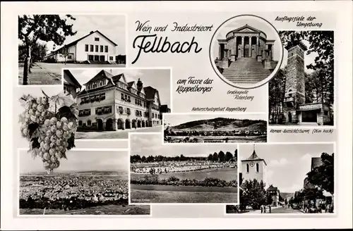 Ak Fellbach in Baden Württemberg, Grabkapelle Rotenburg, Kernen Aussichtsturm, Stadthalle