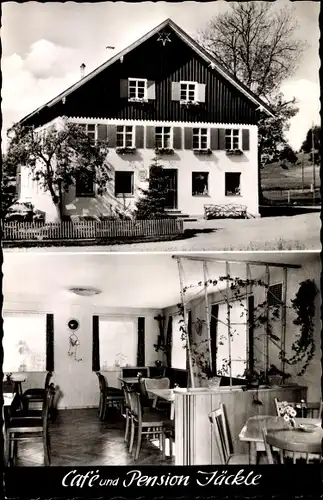 Ak Maierhofen im Allgäu Schwaben, Café Jäckle, Straßenansicht, Inneres