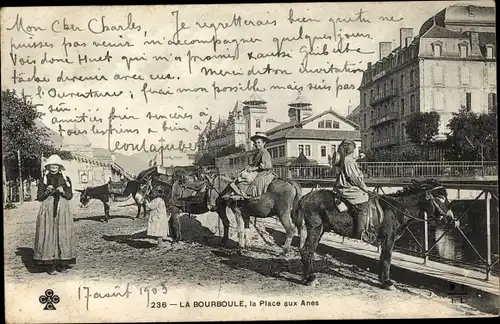 Ak La Bourboule Puy de Dôme, La Place aux Anes, Esel