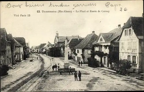 Ak Dannemarie Dammerkirch Elsass Haut Rhin, La Place et Route de Cernay