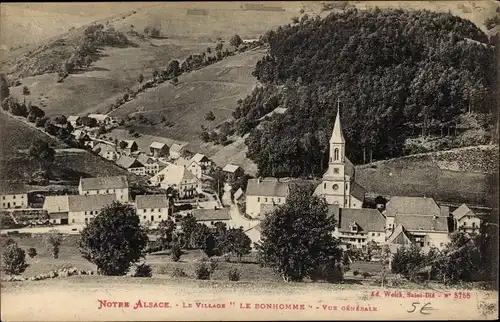 Ak Le Bonhomme Diedolshausen Elsass Haut Rhin, Vue générale, Église