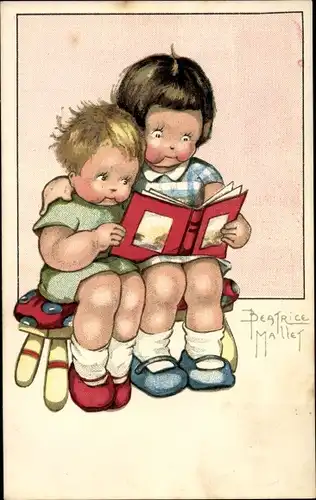 Künstler Ak Mallet, Beatrice, Zwei lesende Kinder