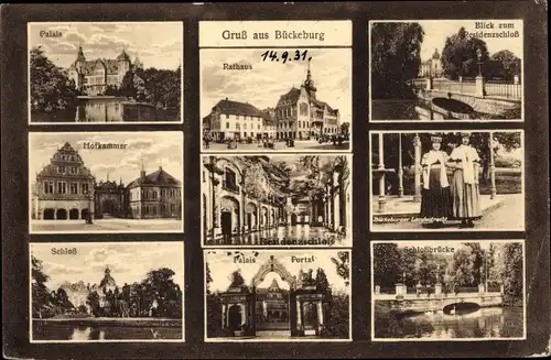 Ak Bückeburg Kreis Schaumburg Niedersachsen, Rathaus, Palais, Hofkammer, Schloss, Bückeburger Tracht