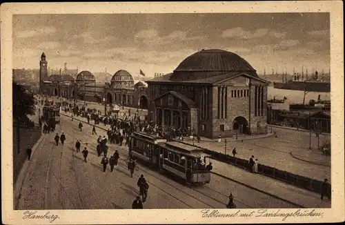 Ak Hamburg Mitte St. Pauli, Landungsbrücken, Elbtunnel