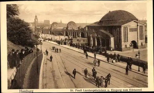 Ak Hamburg St. Pauli, Landungsbrücken u. Eingang zum Elbtunnel