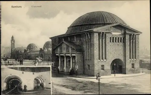 Ak Hamburg St. Pauli, Elbtunnel, Eingang, Landungsbrücke