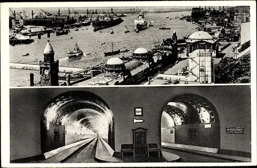 Ak Hamburg St. Pauli, Hafen u. Innenansicht d. Elbtunnels