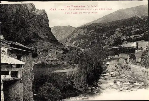 Ak Escaldes Engordany Andorra, Vue prise du vieux pont