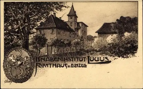 Künstler Ak Echzell Hessen, Knabeninstitut Lucus, Forsthaus, Wappen